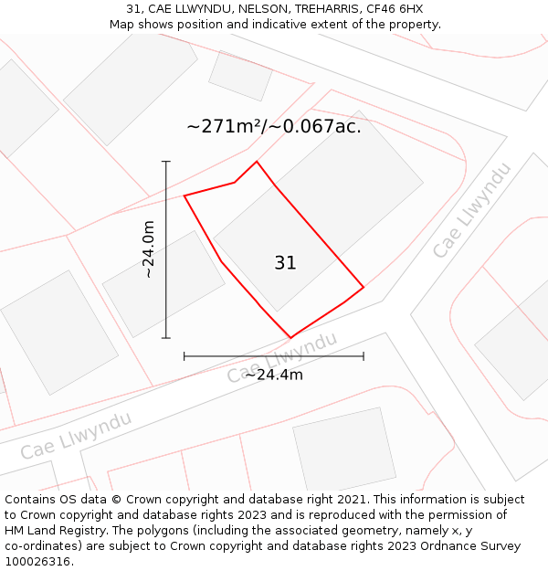 31, CAE LLWYNDU, NELSON, TREHARRIS, CF46 6HX: Plot and title map