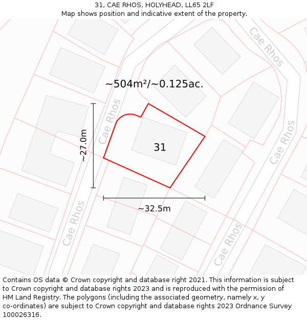 31, CAE RHOS, HOLYHEAD, LL65 2LF: Plot and title map