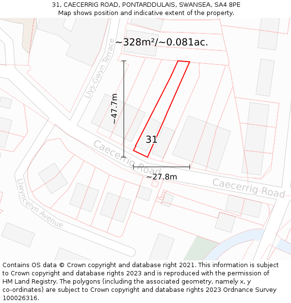 31, CAECERRIG ROAD, PONTARDDULAIS, SWANSEA, SA4 8PE: Plot and title map