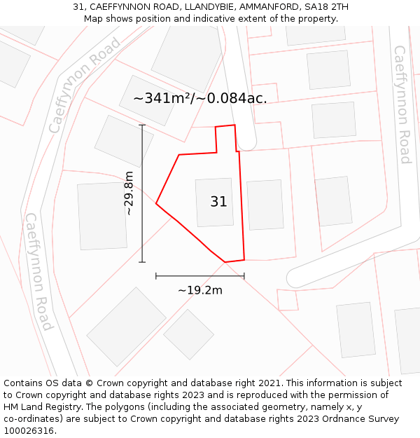 31, CAEFFYNNON ROAD, LLANDYBIE, AMMANFORD, SA18 2TH: Plot and title map