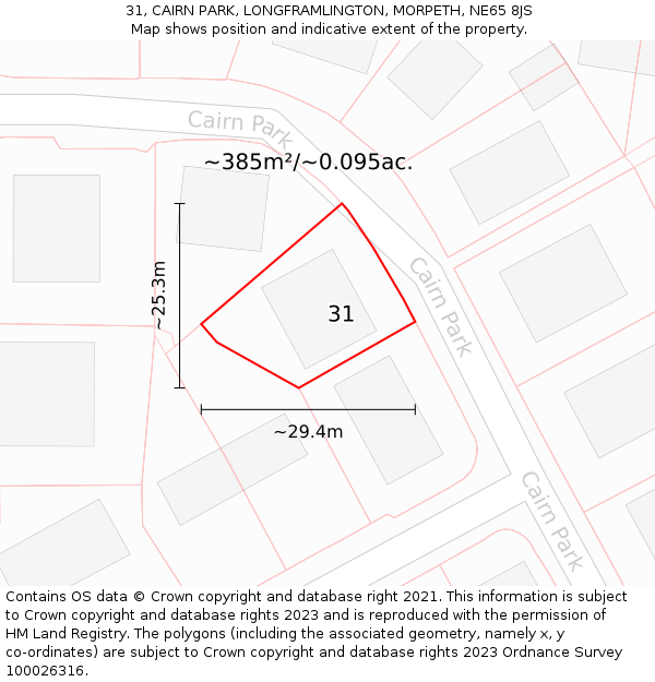 31, CAIRN PARK, LONGFRAMLINGTON, MORPETH, NE65 8JS: Plot and title map