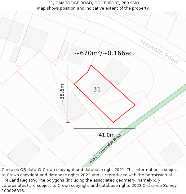 31, CAMBRIDGE ROAD, SOUTHPORT, PR9 9NQ: Plot and title map