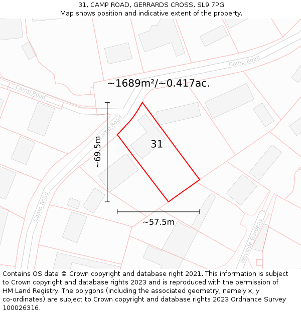 31, CAMP ROAD, GERRARDS CROSS, SL9 7PG: Plot and title map