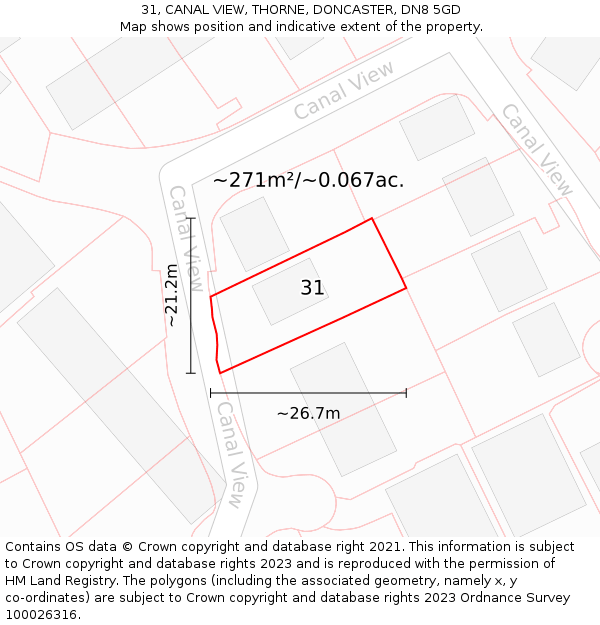 31, CANAL VIEW, THORNE, DONCASTER, DN8 5GD: Plot and title map