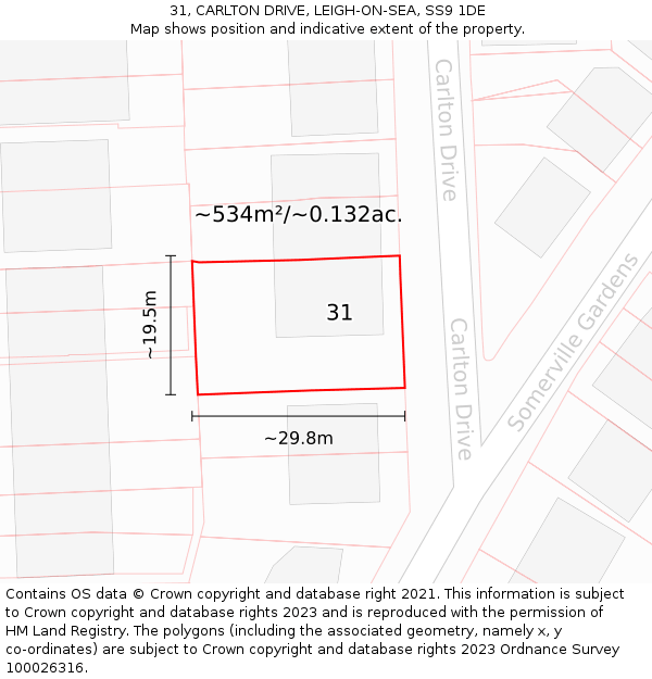 31, CARLTON DRIVE, LEIGH-ON-SEA, SS9 1DE: Plot and title map