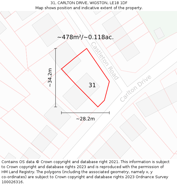 31, CARLTON DRIVE, WIGSTON, LE18 1DF: Plot and title map