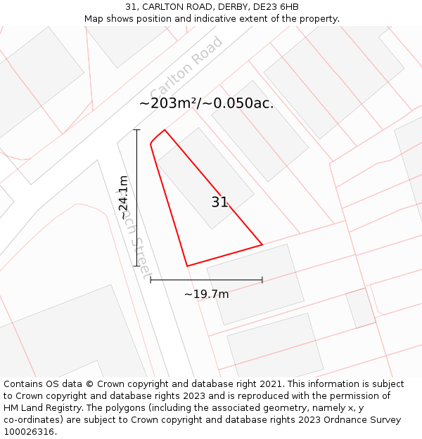 31, CARLTON ROAD, DERBY, DE23 6HB: Plot and title map