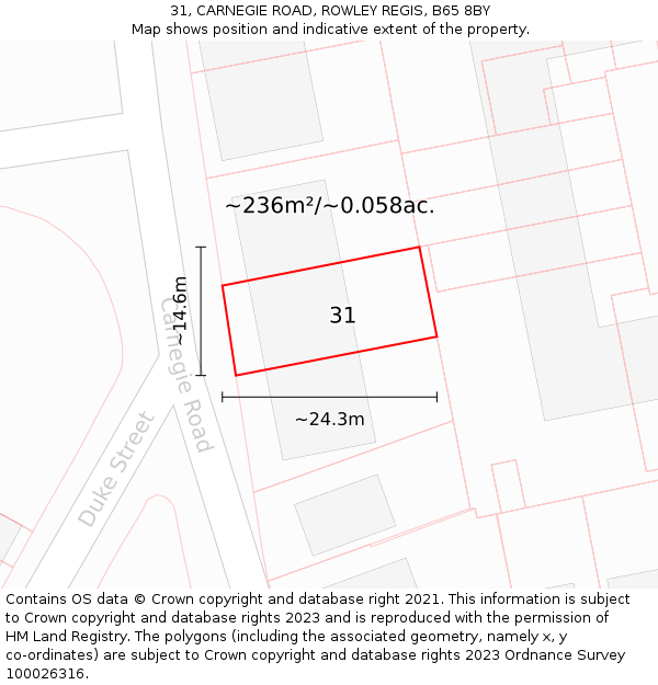 31, CARNEGIE ROAD, ROWLEY REGIS, B65 8BY: Plot and title map