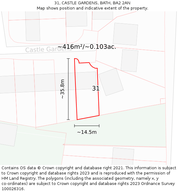 31, CASTLE GARDENS, BATH, BA2 2AN: Plot and title map