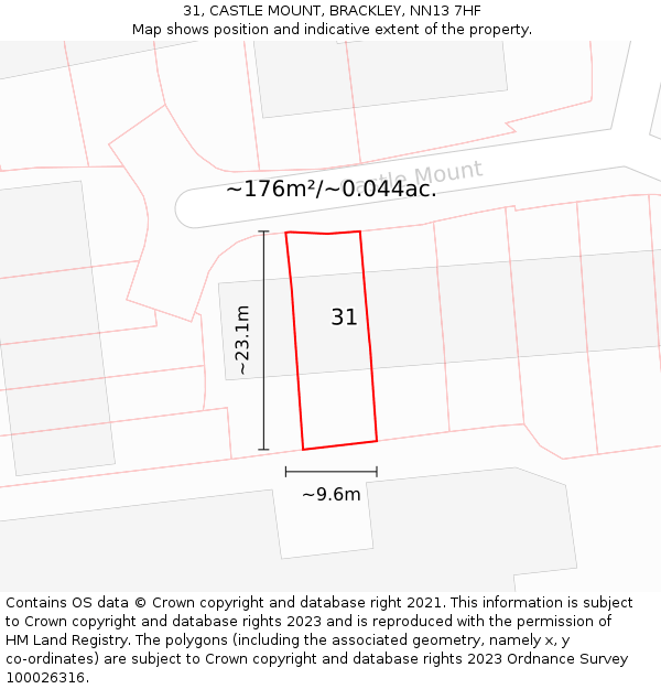 31, CASTLE MOUNT, BRACKLEY, NN13 7HF: Plot and title map