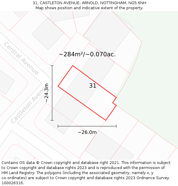 31, CASTLETON AVENUE, ARNOLD, NOTTINGHAM, NG5 6NH: Plot and title map