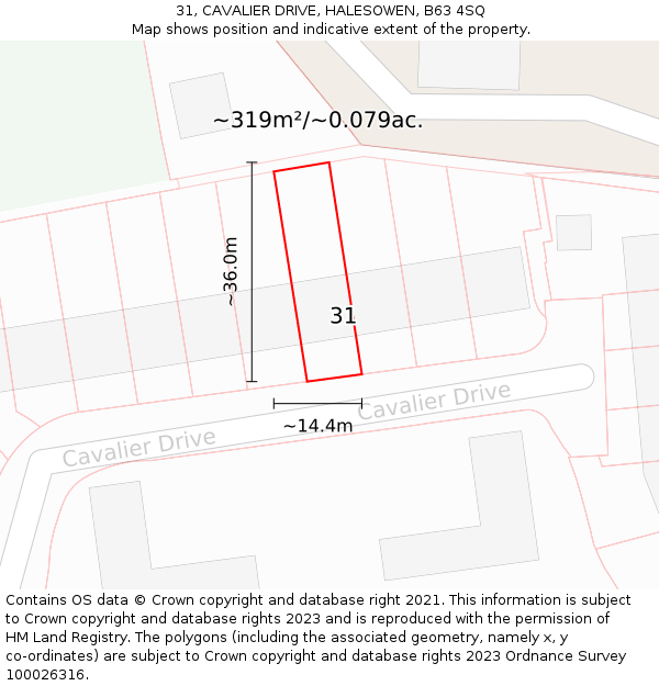 31, CAVALIER DRIVE, HALESOWEN, B63 4SQ: Plot and title map