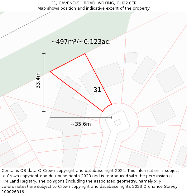 31, CAVENDISH ROAD, WOKING, GU22 0EP: Plot and title map