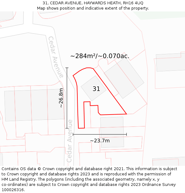 31, CEDAR AVENUE, HAYWARDS HEATH, RH16 4UQ: Plot and title map