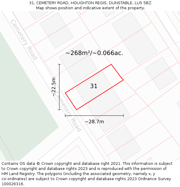 31, CEMETERY ROAD, HOUGHTON REGIS, DUNSTABLE, LU5 5BZ: Plot and title map