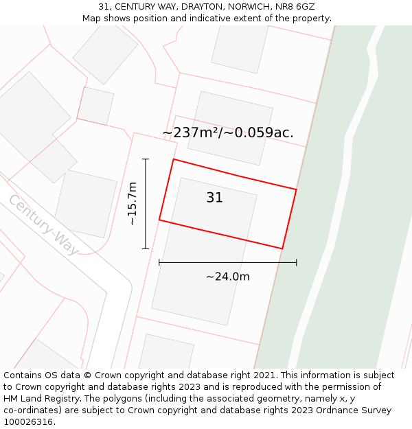 31, CENTURY WAY, DRAYTON, NORWICH, NR8 6GZ: Plot and title map