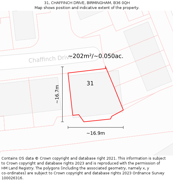 31, CHAFFINCH DRIVE, BIRMINGHAM, B36 0QH: Plot and title map