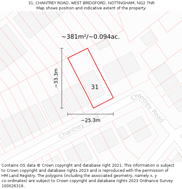 31, CHANTREY ROAD, WEST BRIDGFORD, NOTTINGHAM, NG2 7NR: Plot and title map