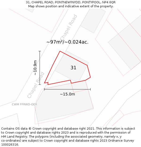 31, CHAPEL ROAD, PONTNEWYNYDD, PONTYPOOL, NP4 6QR: Plot and title map