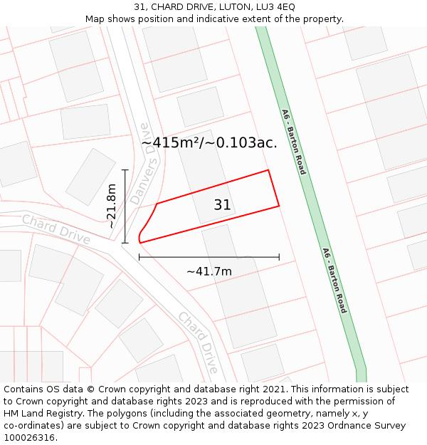 31, CHARD DRIVE, LUTON, LU3 4EQ: Plot and title map