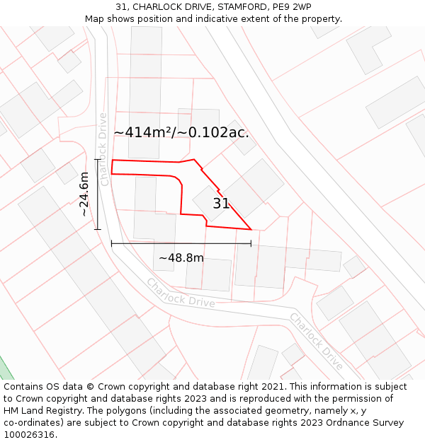 31, CHARLOCK DRIVE, STAMFORD, PE9 2WP: Plot and title map