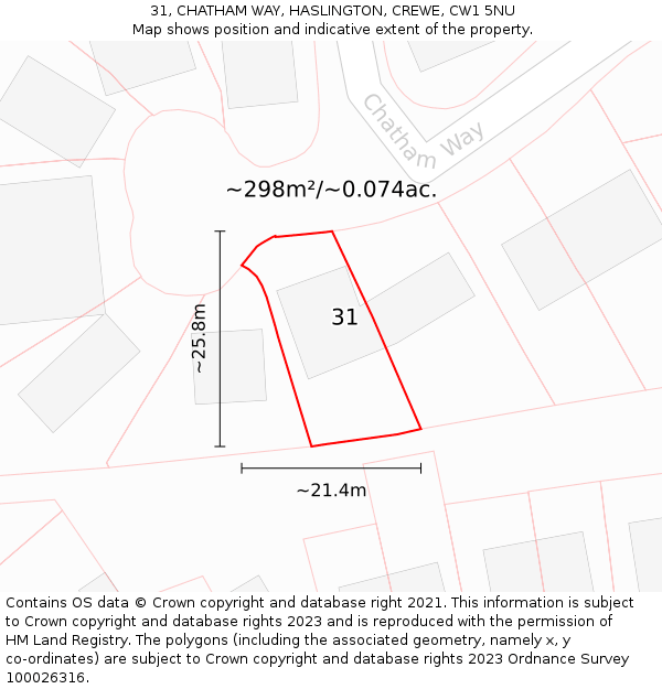 31, CHATHAM WAY, HASLINGTON, CREWE, CW1 5NU: Plot and title map