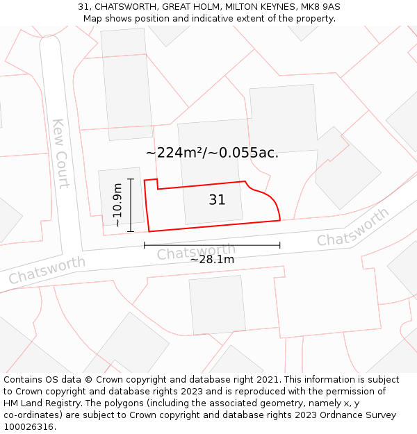 31, CHATSWORTH, GREAT HOLM, MILTON KEYNES, MK8 9AS: Plot and title map