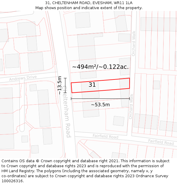 31, CHELTENHAM ROAD, EVESHAM, WR11 1LA: Plot and title map