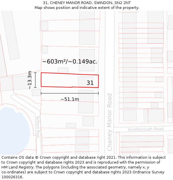 31, CHENEY MANOR ROAD, SWINDON, SN2 2NT: Plot and title map