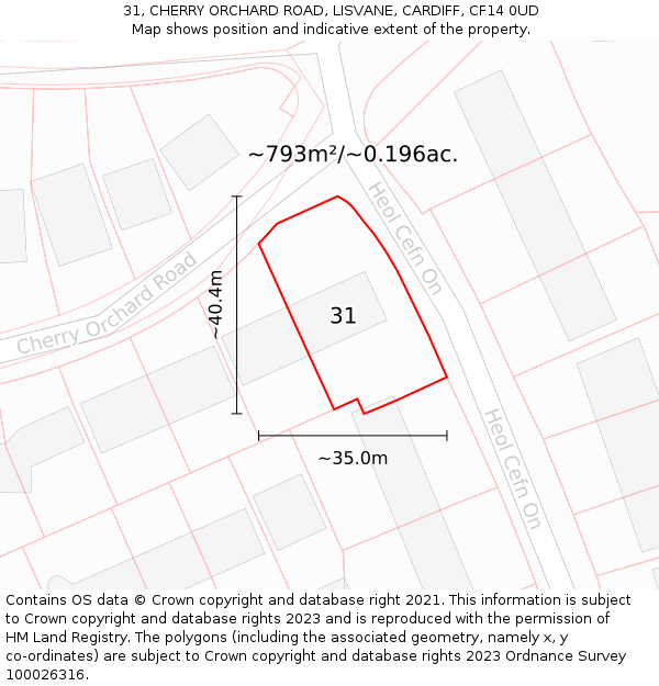 31, CHERRY ORCHARD ROAD, LISVANE, CARDIFF, CF14 0UD: Plot and title map