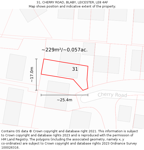 31, CHERRY ROAD, BLABY, LEICESTER, LE8 4AF: Plot and title map