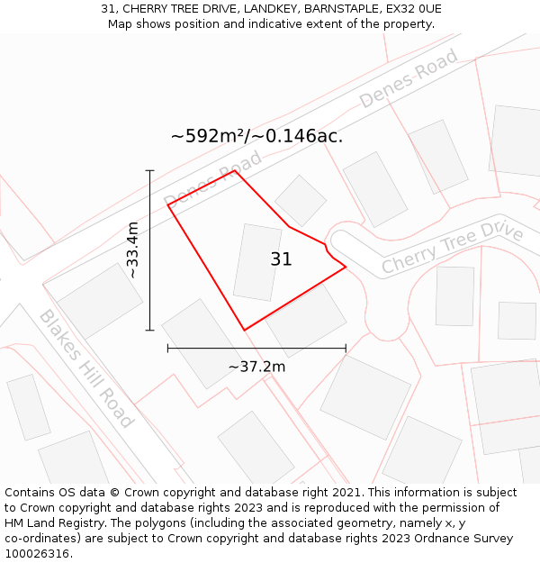 31, CHERRY TREE DRIVE, LANDKEY, BARNSTAPLE, EX32 0UE: Plot and title map