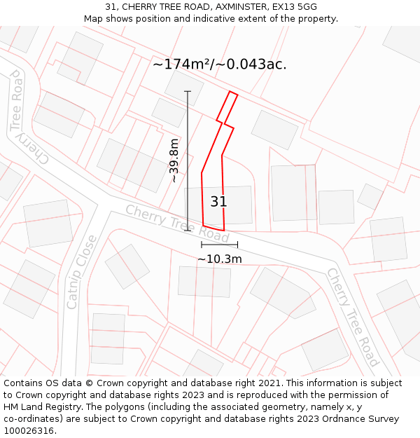 31, CHERRY TREE ROAD, AXMINSTER, EX13 5GG: Plot and title map