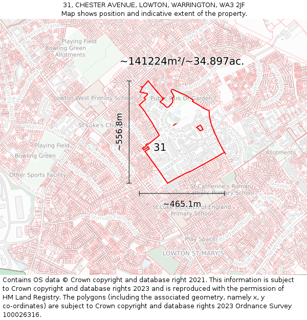 31, CHESTER AVENUE, LOWTON, WARRINGTON, WA3 2JF: Plot and title map