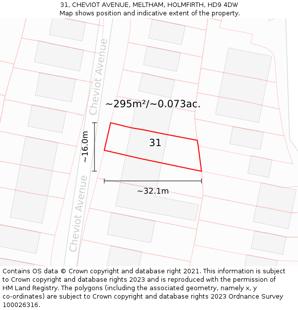 31, CHEVIOT AVENUE, MELTHAM, HOLMFIRTH, HD9 4DW: Plot and title map