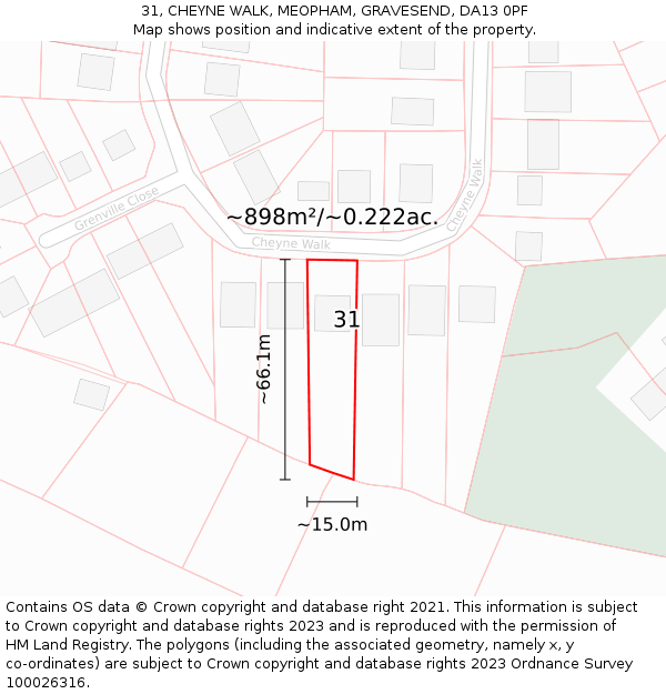 31, CHEYNE WALK, MEOPHAM, GRAVESEND, DA13 0PF: Plot and title map