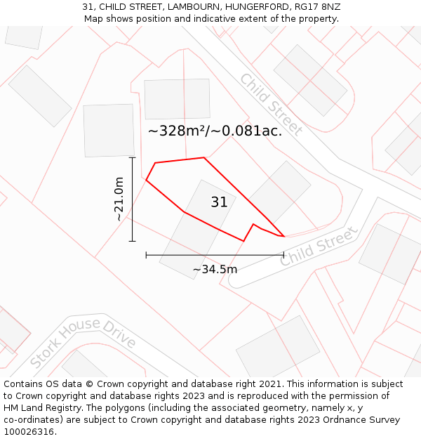 31, CHILD STREET, LAMBOURN, HUNGERFORD, RG17 8NZ: Plot and title map