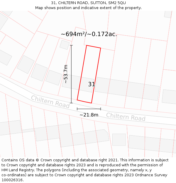 31, CHILTERN ROAD, SUTTON, SM2 5QU: Plot and title map