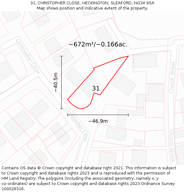 31, CHRISTOPHER CLOSE, HECKINGTON, SLEAFORD, NG34 9SA: Plot and title map