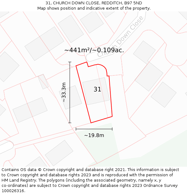 31, CHURCH DOWN CLOSE, REDDITCH, B97 5ND: Plot and title map