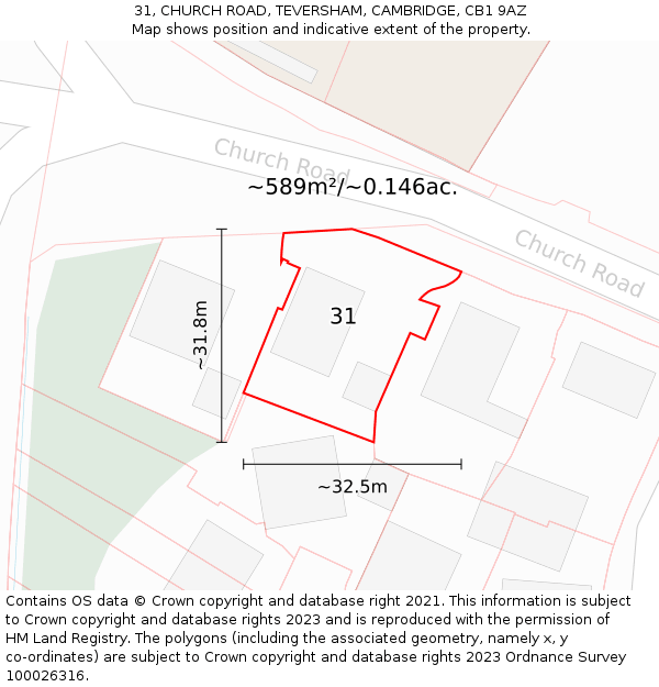 31, CHURCH ROAD, TEVERSHAM, CAMBRIDGE, CB1 9AZ: Plot and title map