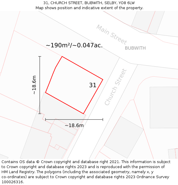 31, CHURCH STREET, BUBWITH, SELBY, YO8 6LW: Plot and title map