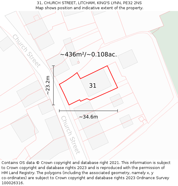 31, CHURCH STREET, LITCHAM, KING'S LYNN, PE32 2NS: Plot and title map