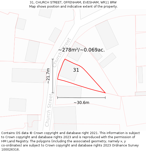 31, CHURCH STREET, OFFENHAM, EVESHAM, WR11 8RW: Plot and title map