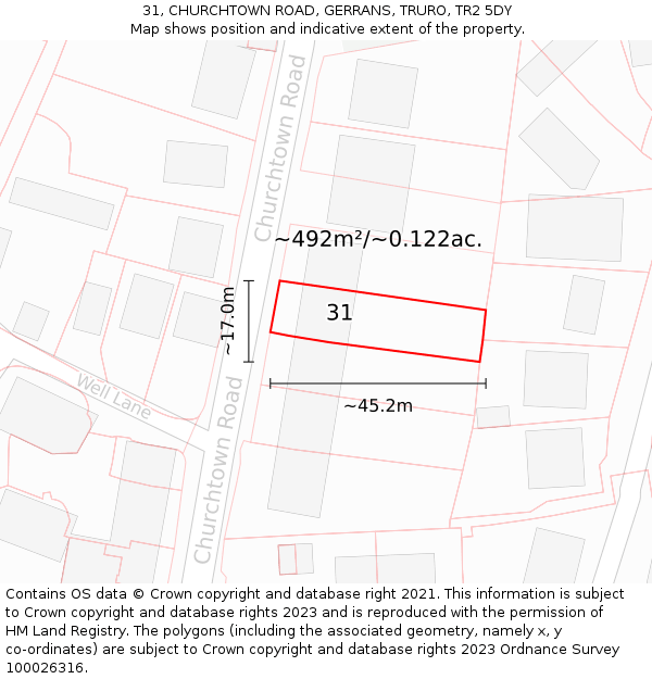 31, CHURCHTOWN ROAD, GERRANS, TRURO, TR2 5DY: Plot and title map