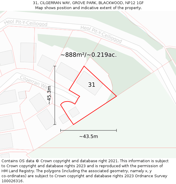 31, CILGERRAN WAY, GROVE PARK, BLACKWOOD, NP12 1GF: Plot and title map