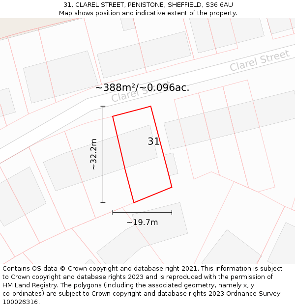 31, CLAREL STREET, PENISTONE, SHEFFIELD, S36 6AU: Plot and title map