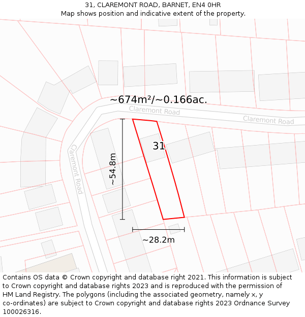 31, CLAREMONT ROAD, BARNET, EN4 0HR: Plot and title map
