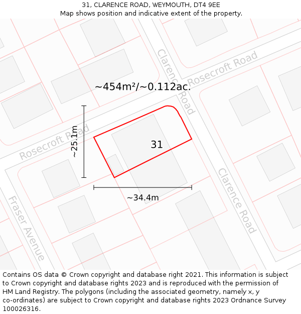 31, CLARENCE ROAD, WEYMOUTH, DT4 9EE: Plot and title map