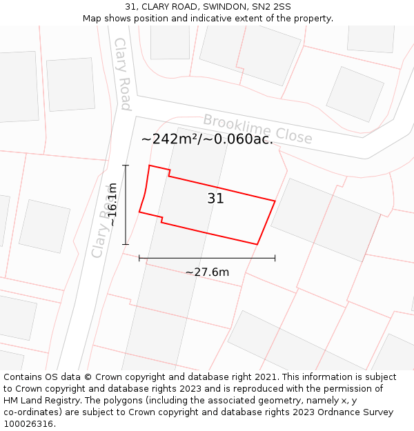 31, CLARY ROAD, SWINDON, SN2 2SS: Plot and title map